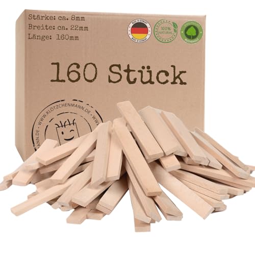 Klötzchenmann Buche 160 Holzklötzchen ohne Klebeband 16 cm Bastelholz für DIY Projekte zum Bauen und Dekorieren