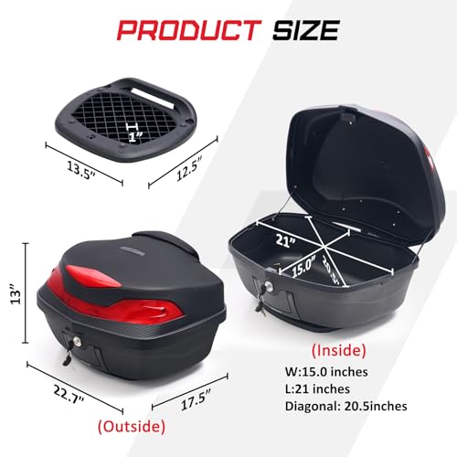 Motorcycle Tail Bag Motorcycle Trunk Box Motorcycles Accessories Motorcycles Bag Storage Scooter Trunk Motor cycle Top Case W/Soft Backrest, Lock, Handle For Helmet - 48l Capacity (Black)