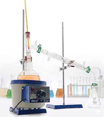 Image of ISKO Borosilicate glass home distillation unit with Heating Mantle, Stands clamps and Glass parts (500 ML)