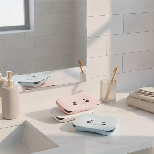 3 Stück Lachende Gesicht Seifenschale – Seifenschale mit Ablauf Soap Holder Aussparung Abtropfung, Entnehmbar Seifenablage für Reise Badezimmer Camping