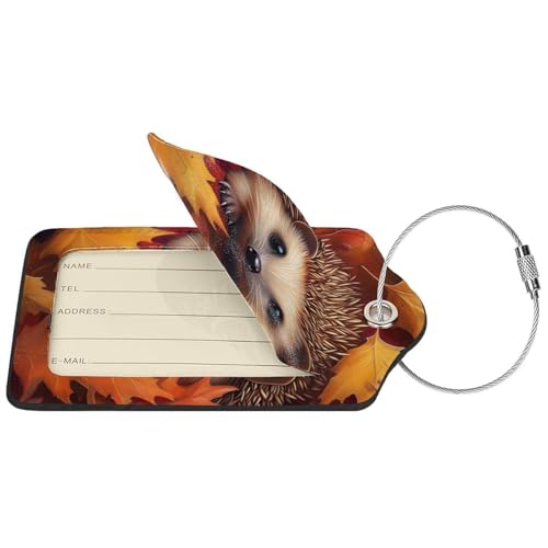 Cute Hedgehog Autumn Luggage Tag with Stainless Steel Loop and Address Card for Travel Bag Suitcase 4 Pcs2