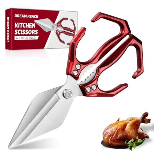 Dream Reach Poultry Shears - Heavy Duty Kitchen Scissors for Food with Ergonomic Handle, Japanese High-Carbon Steel Culinary Shears for Chicken, Meat, Seafood, Bone Cutting, Gift Box Included (Red)