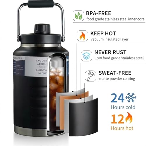 Image of Thermosteel Water Jug Insulated Tumbler with Magnet Lid 2100ml, Water from Bottle for Travel, Home, Office, School, Gym, Hotel and Dhaba 12+ Hours Hot and 18+ Hours Cold (Black)
