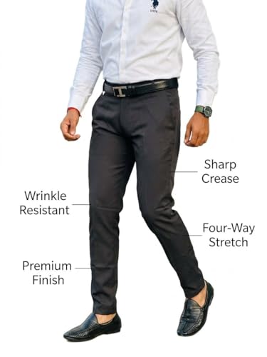 Image of Mens Solid Polyester Twill Slim Fit Formal Pants | Lightweight and Breathable Fabric | Flat Front Design | Ideal for Office, Travel & Semi-Formal Occasion