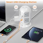 TESSAN 10ft Barres d'alimentation de la tour à prise plate avec protecteur de surpression 8 Multi-sorties, 4 USB (1USB C), Fournitures de chambre pour les dortoirs, Gray