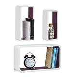 Relaxdays Étagères murales rectangles lot de 3 XL livres décoration CD charge 10 kg, blanc-violet