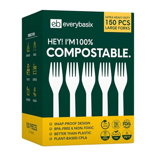 Disposable Forks – 150 Pcs Heavy-Duty Cutlery – BPA-Free, Heat-Resistant to 248°F – Durable, Plant-Based Alternative to Plastic Forks for Parties, Catering, BBQs & Everyday Use