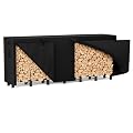 Benass 8FT Firewood Rack Outdoor with Cover, Heavy Duty Outdoor Firewood Racks, Metal Fire Wood Rack with 600D Oxford Waterproof Cover, Indoor/Outdoor Firewood Storage, Black