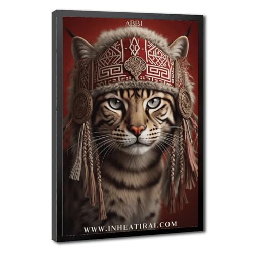 Poster de chat tribal en toile premium avec cadre noir élégant pour décoration murale