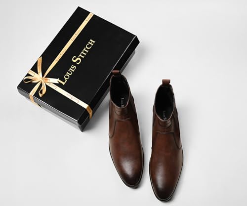 Image of LOUIS STITCH Men's Mid-Top Ankle Chelsea Boots| Dual-Tone Slip-On Boots for Men | Perfect for Business, Formal & Casual Wear | LSNRGCL
