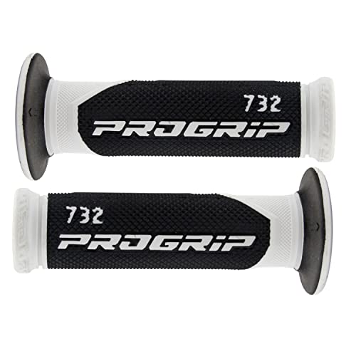 Area1 Progrip 732 – gumowe uchwyty na kierownicę motocyklową, 1 sztuka 22 mm, 1 x 24 mm – 25 mm, naklejka Area1, biała, 2 szt