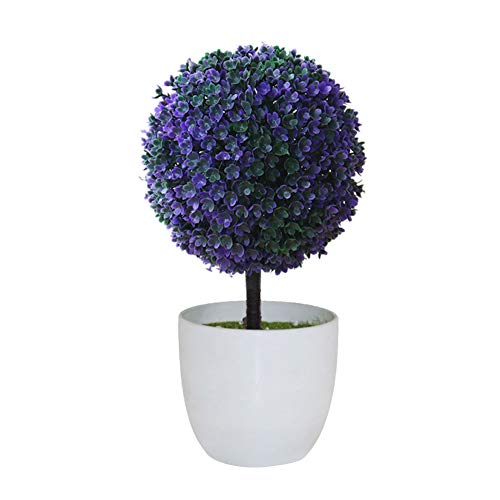 Ornamento artificial em vaso com flor artificial, formato de bola topiária, planta falsa, decoração