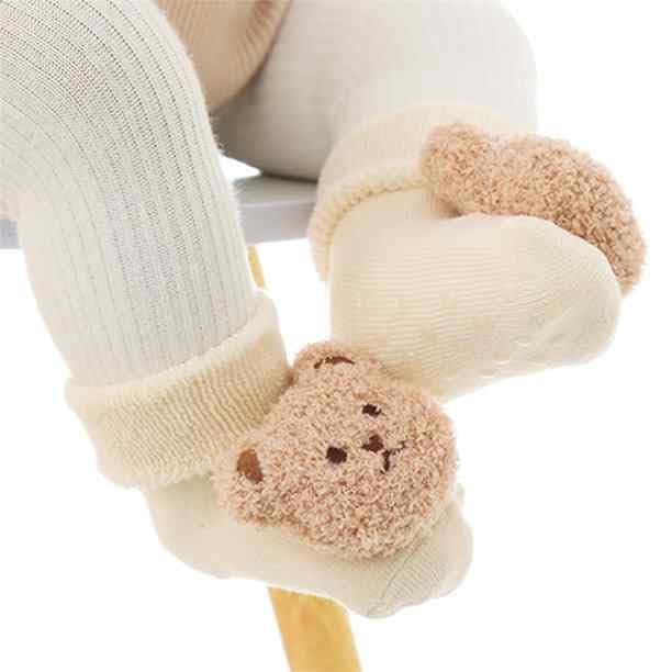 Calcetines bebes, Calcetines para niños/as, Calcetin suela antideslizante, Transpirable bebe, Diseño oso, Mezcla algodón, Longitud pie 11 cm, Apto para niños de 0 a 6 meses