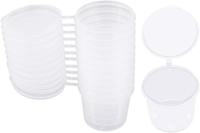 CYH 100 Pack 1oz Round Food Containers with Hinged Lids, Plastic Lid Deli Pot Sauce Pots Reusable Small Jelly Shot Cups Takeaways Containers for Chutney Slime Dressings Sauces Ketchup Salads, Clear