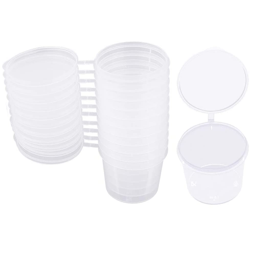 Cyh Clear 100 Pack 1Oz Round Food Containers With Hinged Lids, Plastic Lid Deli Pot Sauce Pots Reusable Small Jelly Shot Cups Takeaways Containers For Chutney Slime Dressings Sauces Ketchup Salads,