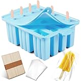 popsicle molds, Silicone ice pop mold Food Grade cakesicles mold for ice cream 50 popsicle sticks 50 popsicle bag (Sky Blue, 12 Cavities)