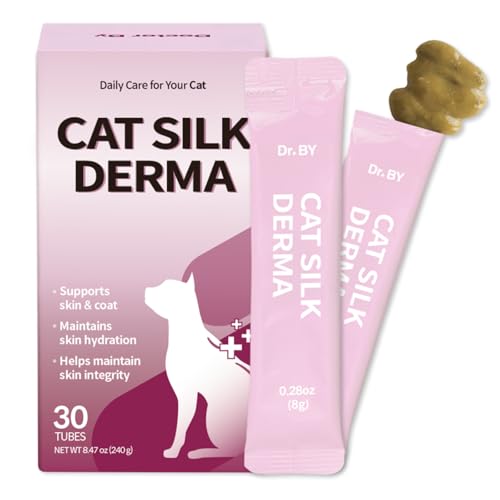 Doctor By Cat Silk Derma Skin and Coat Supplement for Cats Itch Skin Relief, Dandruff Treatment Scab, Overgrooming, Allergy Relief for Cats 30 lickable Formula Individually Packaged, Chicken(1 Pack)