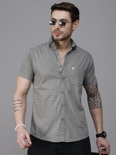 Image of Majestic Man Slim Fit Pure Cotton Half Sleeve Checked Casual Shirt