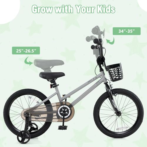 Image of BABY JOY Starry Kids Bike, 12 14 16 18 Inch Bicycle with Training Wheels, Storage Basket, Adjustable Handlebar & Seat, Handbrake & Coaster Brake, Girls Boys Bike