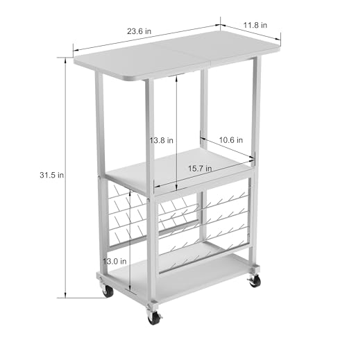 Sewing Craft Table with 56 Spools Thread Holder, Rolling Sewing Machine Table with 3 Storage Shelves, Portable Sewing Cabinet for Storage Embroidery Machine, Craft Cart for Sewing Organizer, White - Thumbnail 7