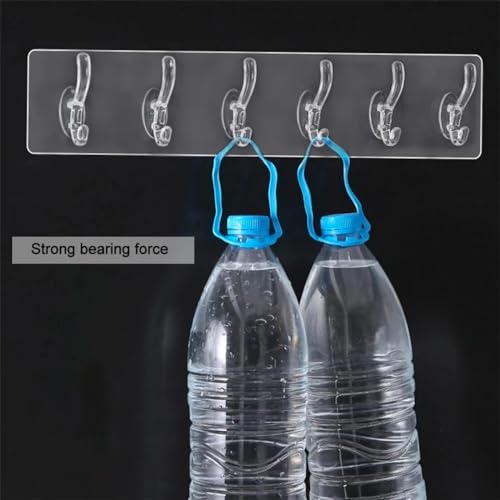 Image of Zulaxy Wall Hanger Hooks for Hanging Clothes Home Kitchen Office Bathroom Bedroom Door, 2 Pack Self Adhesive Strong Hanger Hooks (6 Hooks Hanger, Transparent)