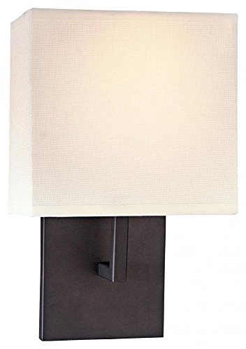 George Kovacs P470-617 1 Light Wall Sconce w Off White Linen Shade, Bronze