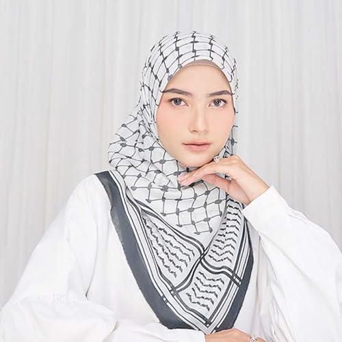 Arab Headscarf, Scarf, Chiffon Hijab Shawl Printed, Palestinian, 45x45 Inches Arafat Scarf for Women, For Headscarves, Neck Scarves, Beach Scarves, Grey4