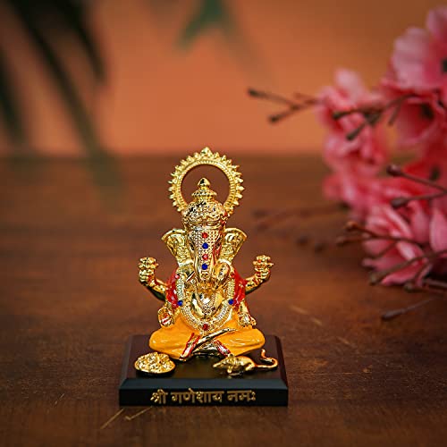 Image of Resin Ganesha Statue - Premium Ganpati Idol Decorative Showpiece Murti for Pooja Temple Home Entrance Decor Diwali Gift Multicolor (2.5X2X3.5 Inch)