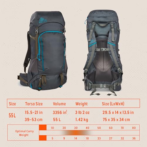 Image of Kelty Asher Backpack, Daypack to Multi-Day Backpacking Capacity, Hiking, Lightweight Travel Pack, Internal Frame (55L Beluga)