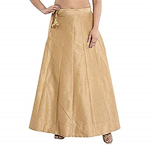 DREAM & DZIRE Golden Skirt of Raw Silk from Banaras for All Small Size and Plus Size.