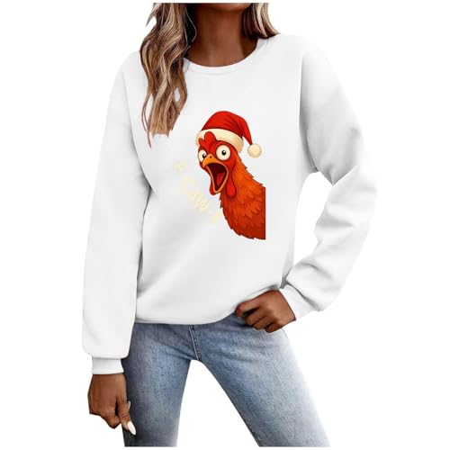 Jersey de Navidad para mujer, manga larga, ajuste holgado, camiseta de Navidad, divertida sudadera para mujer, talla grande, camisetas de fiesta de Navidad, túnica de noche, 1 blanco., XL