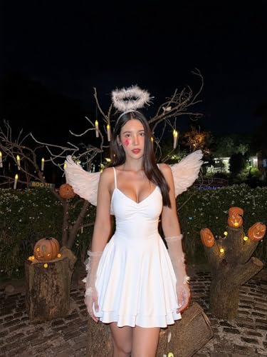 Kaximil Women's Sexy Spaghetti Strap Ruffle Mini Dress Ruched Corset Party Club A Line Short Dresses3