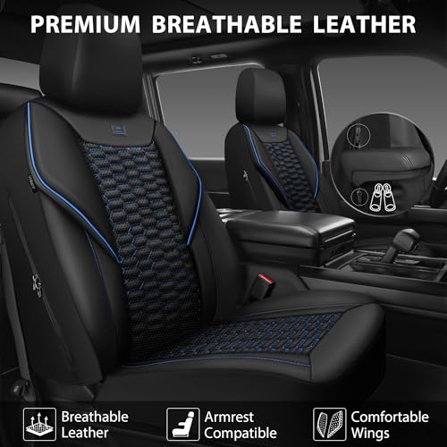 Image of CAR PASS 3D Foam PU Leather Car Seat Covers Full Set,Luxury Breathable Faux Leather Seat Covers for Car,Anti Slip Universal Fit for SUVs Vans Sedan Truck Auto,Armrest Airbag Compatible,Black and Blue