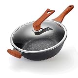 Hljbby 12.6 Inch Wok Pan with Lid Cast Aluminum, Maifanshi non-stick wok for Cooking Wok Skillet and