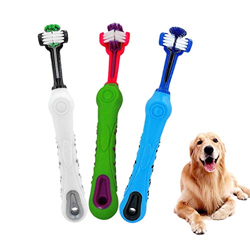 Dualshine 3 PCS 3-Sided Pet Toothbrush Set Dog Toothbrush for Cleaning Care Tooth Removing Bad Breath Tartar Pet Dental Care Cat Cleaning Mouth