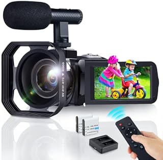 cambase 4K Video Camera Camcorder Ultra HD 48MP WiFi Video Cameras Vlogging Night Vision 16X Digital Zoom 3'' IPS 270 Rotatable Camera Recorder with Microphone,Remote,Lens Hood, 2 Batteries