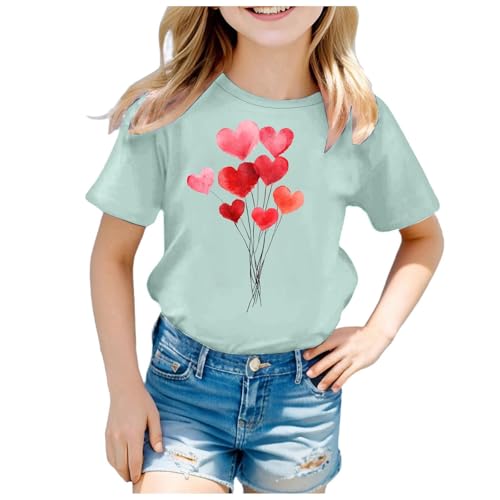 Image of T Shirts Kids Girls Age 3-13 Years Love Funny Graphic Crewneck Short Sleeve Teenage Girls Tshirts Summer Comfy Cute Cartoon Casual Jogging Athletic Tops (Mint Green, 6-7 Years)