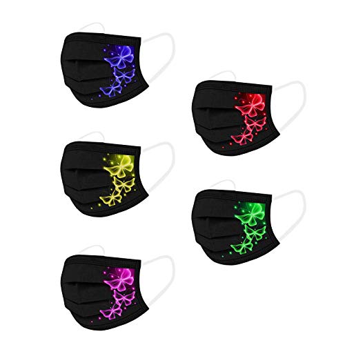 50 Pcs Black Butterfly Disposable_Face_Mask For Women 3Ply Butterfly Printed Cute Designer Face_Mask For Men Adults (Black-H) #TOP3