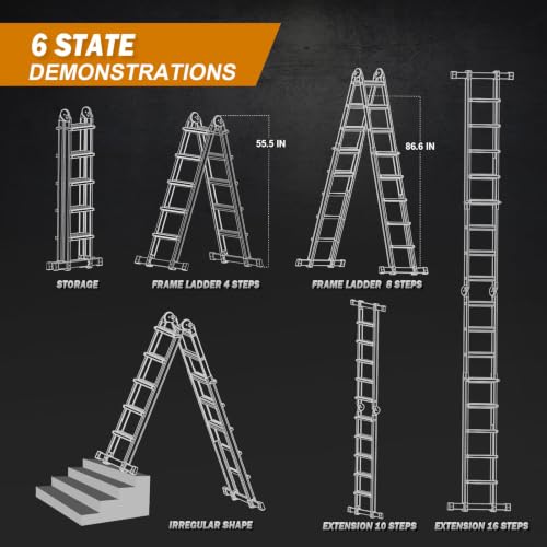 Image of Soctone Ladder, A Frame Extension Ladder, 17 Ft Multi Position Ladder
