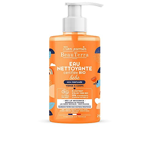 BeauTerra - Eau Nettoyante pour Bébé BIO, 750ml - Sans Rinçage - pour Corps et Visage - Sans Parfum - Usage Quotidien - Fabriqué en France