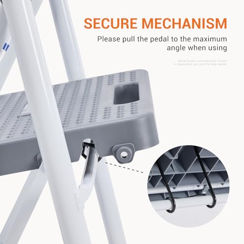 Sweetcrispy 3 Step Ladder, 800lbs Sturdy Portable Ladder, Folding Step Stool with Wide Anti-Slip Pedal, Cushioned Handle, Lightweight Step Stool for Home Kitchen and Outdoor Grey by Sweetcrispy - Image 5