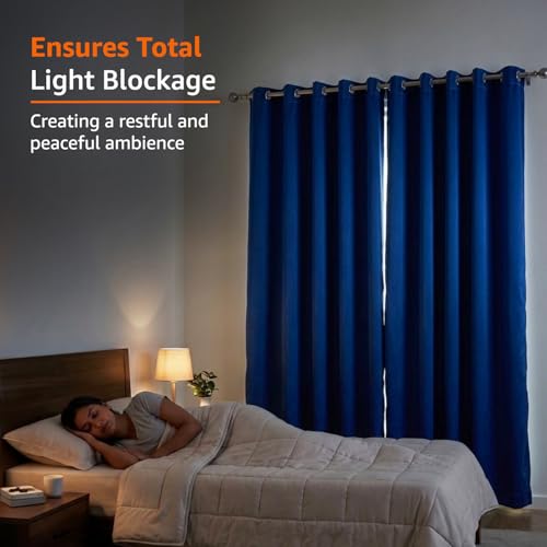 Image of Amazon Basics - Room Darkening Blackout Door Curtains, 100% Room Darkening | 9 Feet |Set of 2| Plain Design | for Living Room and Bedroom | 115cmx 274cm, Color- Blue