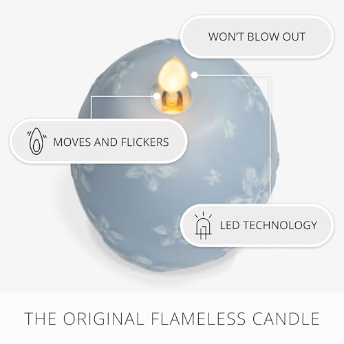 Image of Luminara Flameless Candle Crystal Beads Glitter Sphere, Unscented Real Wax LED Candle, Timer, Holiday Decoration Centerpiece (Cashmere Blue Floral)