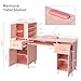 Henf Manicure Table Nail Makeup Desk Station, Modern Beauty Salon Workstation Nail Station Desk Nail Art Equipment with Drawers & Storage Cabinets & Side Shelves (Pink)