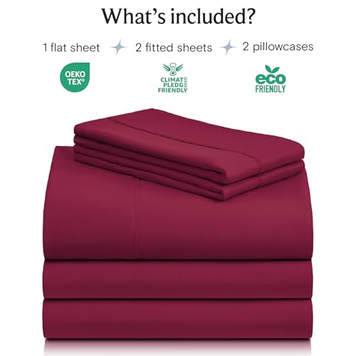 Image of LuxClub 5 PC Split King Sheet Set, Breathable Luxury Bed Sheets, Deep Pockets 18 inch Eco Friendly Wrinkle Free Cooling Sheets Machine Washable Hotel Bedding Silky Soft - Burgundy Split King