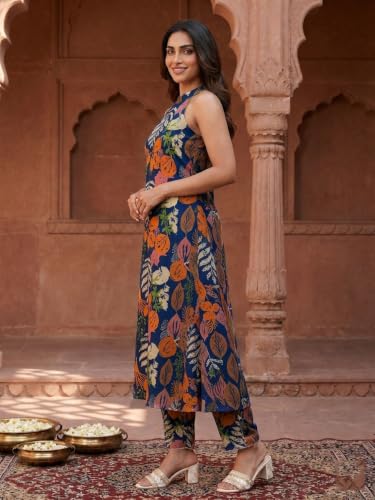 Image of OOMPH! Women's Hulter Neck Kurta & Bottom Set | Straight Kurta Outfits | Ethnic Set | Kurti Set for Woman