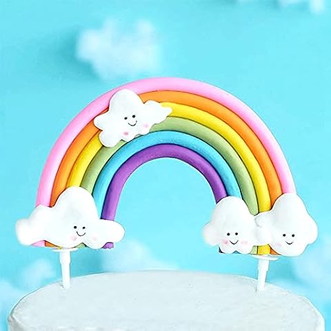 Rainbow Cloud Cake Topper, Colorful Rainbow Soft Pottery Cake Cupcake Topper for Boys Girls Birthday Party Decorations Supplies Cover