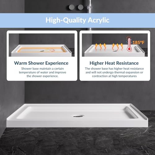 Image of MORVANO 48 inch X 32 inch Shower Bases & Pans,Non-Slip in White, Central Drain