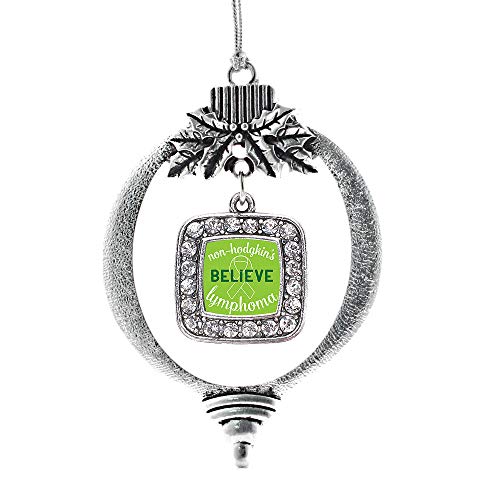 Inspired Silver - Non Hodgkins Believe - Silver Christmas Ornament - Square Charm Christmas Tree Ornament with Cubic Zirconia - Holiday Hanging Decoration