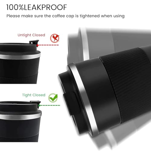 Image of Giftana Coffee Tumbler Mug 510ml with Leakproof Lid, Reusable Travel Coffee Mug with Non-Slip Protective Cover, Coffee Cup for Office and Travel, Birthday Gifts for Men, Valentine's Day Gifts (Black)
